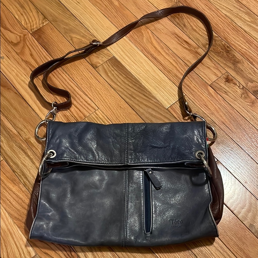Toro Firenze Navy and Brown Large Leather Crossbody Bag